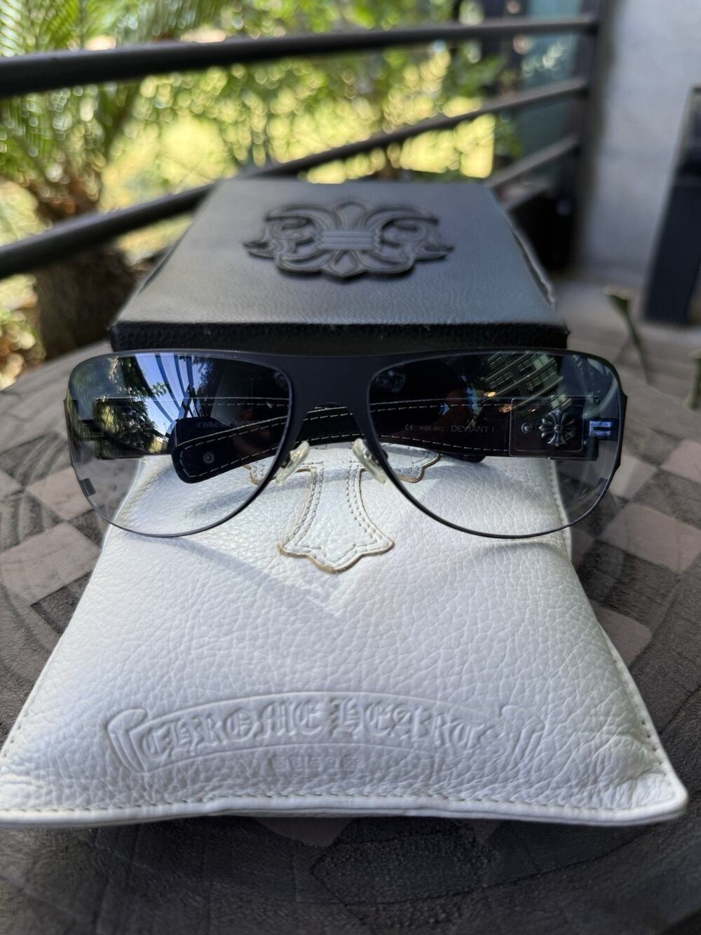 Chrome Hearts DEVIANT I MBK-BKL Sunglasses Black Leather Silver Authentic